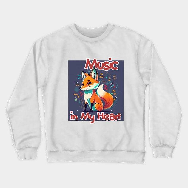 Smiling Musical Fox Crewneck Sweatshirt by BukovskyART